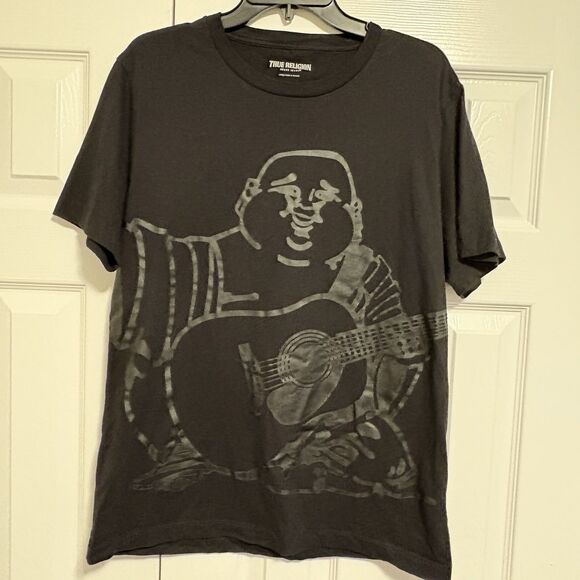 TRUE RELIGION OVERSIZE BHUDA TSHIRT MEN'S CREW NECK SHORT SLEEVE SIZE L BLACK - Picture 1 of 8